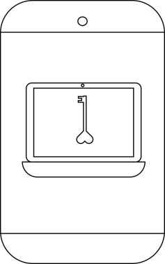 Akıllı telefon, kalp şeklinde alt tarafı olan bir anahtarı gösteren bir dizüstü bilgisayar görüntüler.