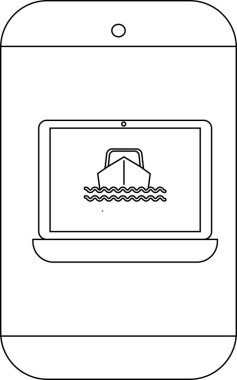 Gemiyi su üstünde gösteren bir dizüstü bilgisayar cep telefonunun içinde duruyor.