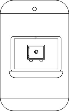 Cep telefonu ekranında bir kasayı gösteren bir dizüstü bilgisayar görüntüler.
