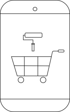 Bir boya silindiri simgesinin altında bir alışveriş arabasını gösteren cep telefonu.