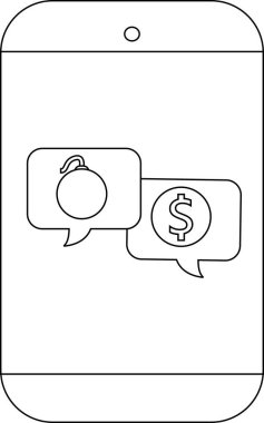 Akıllı telefon ekranında sohbet baloncukları gösteriliyor. Biri bombayla diğeri de dolar işaretiyle.