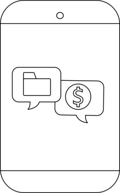 Üst üste bindirilmiş dosya dizini dolar işareti simgeleriyle ana hatlı akıllı telefon sohbet balonu şekillerinde