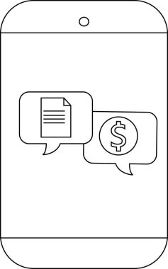 Belge simgesi ve dolar işareti içeren konuşma baloncukları olan bir akıllı telefon