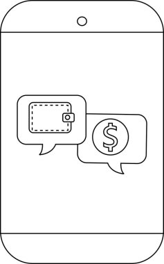 Bir akıllı telefon konuşma baloncuklarında bir cüzdan ve dolar işareti gösterir