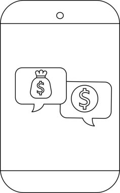 Telefon sohbet baloncuklarını dolar işaretleriyle gösteriyor.