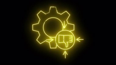 Sarı neon grafik dişli başparmaklar daire içinde aşağı, oklar içeri ve dışarı.