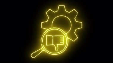 Sarı neon dişli siyah camlı büyüteçte baş parmak aşağı.