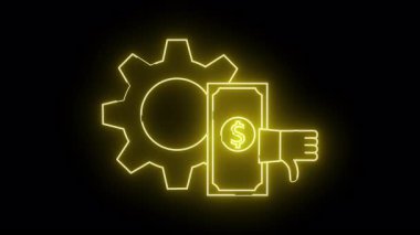 Sarı neon sanat teçhizatı dolar banknotları siyah arkaplanı onaylamıyor