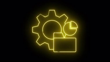 Siyah arkaplana karşı sarı neon bir dişli pasta grafiği ve dosya dizini