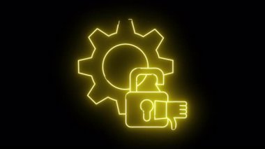 Siyah arkaplanda vites kilidi ve baş parmakları aşağıda olan neon illüstrasyon