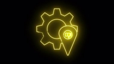 Neon çark ve lokasyon pin ana hatları ile pin içinde başparmak indirme simgesi