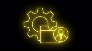 Parlak neon illüstrasyon dişli klasörü ve parlak sarı bir kravat takan figür.