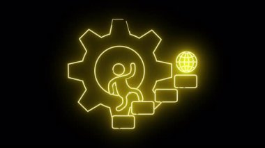 Neon ikon kostümlü insan merdiven küresine tırmanıyor