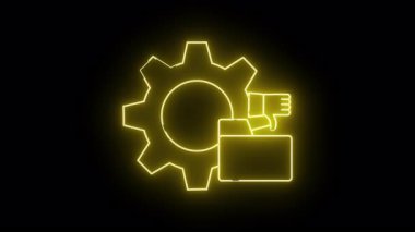 Bir dişlinin sarı neon çizgisi bir baş parmak aşağı ve siyah bir arkaplanda bir klasör