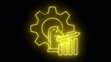 Dişli bir satranç şövalyesinin sarı neon çizgisi siyah bir arkaplana karşı.