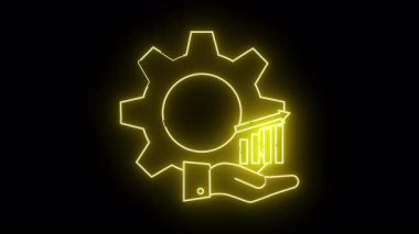 Sarı neon çizgili dişli ok elli çubuk grafiği yükseliyor