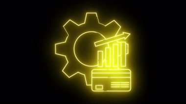 Dişli kredi kartının sarı neon grafiği çubuk grafiğine ve okuna yükseliyor.