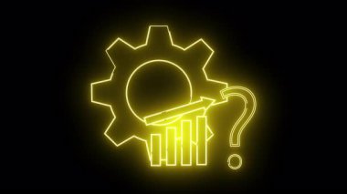 Sarı neon grafik dişli yükselen çubuklar siyah arkaplan üzerinde ok işareti