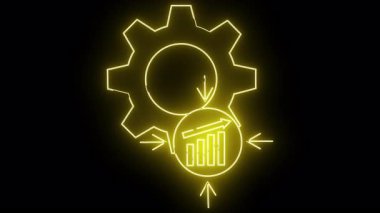 Aşağı doğru ok grafikli sarı neon tasarım dişli çember ve siyah üzerine dört yönlü ok