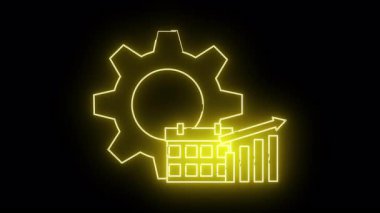 Bir dişli takviminin parlak sarı dış çizgisi ve yukarı doğru ok ile siyah arkaplan üzerinde grafik