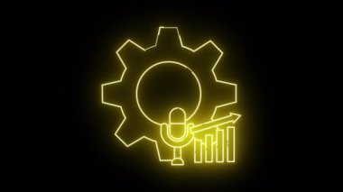 Siyah zemin üzerinde yükselen çubuk grafik ve okun sarı neon çizgisi