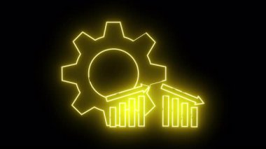 Parlayan sarı neon tasarımı, yükselen dişli grafiği ve düşen bir grafiği var.