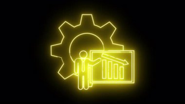 Sarı neonstyle simgesi bir dişli sunucusu ve aşağı doğru ok ile bir grafik siyah arkaplan karşı