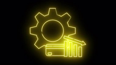 Siyah arkaplandaki çubuk grafiğini alçaltan dişli kredi kartının sarı neon çizgisi