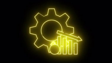 Sarı neon ana hat teçhizat bombası alçalan çubuk grafik oku