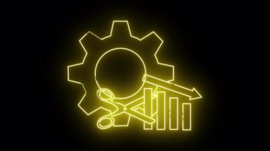 Siyah dişli makas üzerindeki sarı neon çizgi sanatı grafik oku