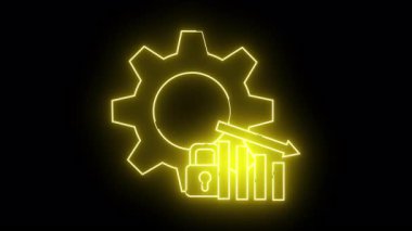 Bir dişli asma kilit ve aşağı doğru çubuk grafiğinin sarı neon simgesi