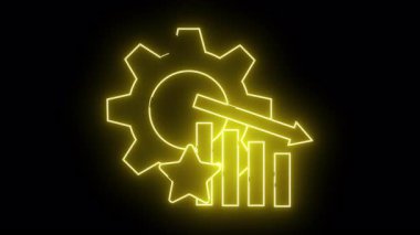 Düşen oklu sarı neon ikon dişli çubuk çizelgesi