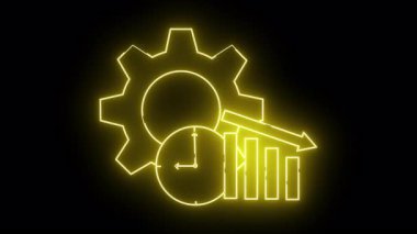 Sarı neon çarklı saat çizelgesi oku Siyah arkaplan