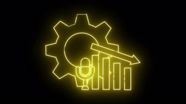 Vites aşağı doğru ok çubuğu grafiği ve siyah zemin üzerindeki mikrofonun neon grafiği