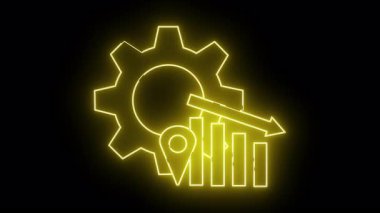 Siyah bir arkaplanda vites indiren ve konumunu belirleyen parlak sarı neon simgesi