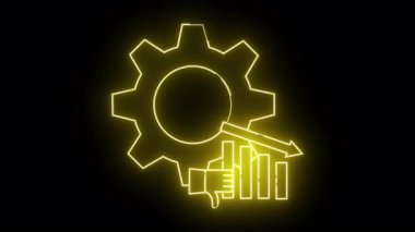 Parlak sarı neon bir çark çizimi baş parmaklar aşağı ve siyah bir arkaplan üzerinde çubuk çizimi azalıyor