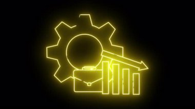 Parlak sarı dişli evrak çantası grafiği ve alçalan bir ok siyah bir arkaplana karşı duruyor