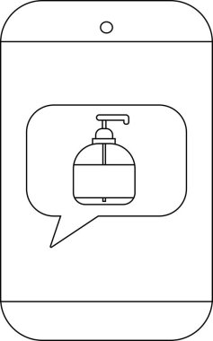 Bir telefon konuşma baloncuğunun içinde bir sabun dağıtıcısı gösterir