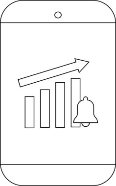 Çubuk grafik ok ve çan simgesini gösteren bir telefonun taslağı