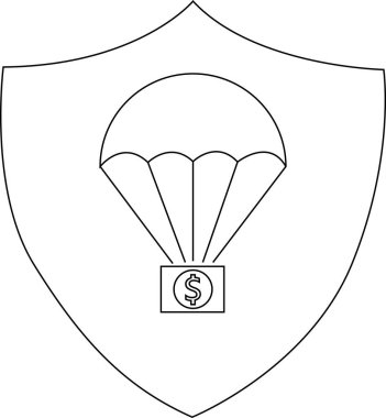 Para kutusu bir kalkan içinde paraşütle iniyor.