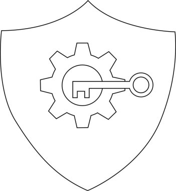 Teçhizat ve anahtar tasarımlı bir kalkanın siyah beyaz çizimi