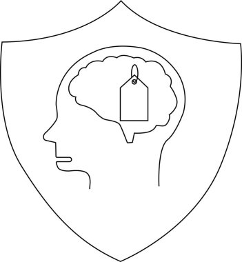 İçinde bir etiket olan stilize bir beyin, bir kalkan anahatına yerleştirilmiş.