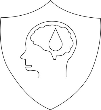 Kafa profili beyin ve içinde gözyaşı damlası olan kalkan basit ve temiz bir çizgi çizim tarzında oluşturuldu