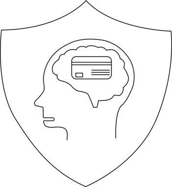 İçinde kredi kartı illüstrasyonu olan beyin şeklindeki bir kalkan.