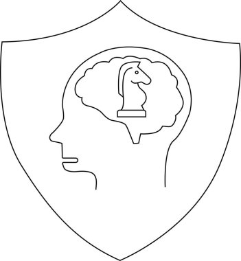 Kafasında beyin ve satranç şövalyesi olan bir kalkan.