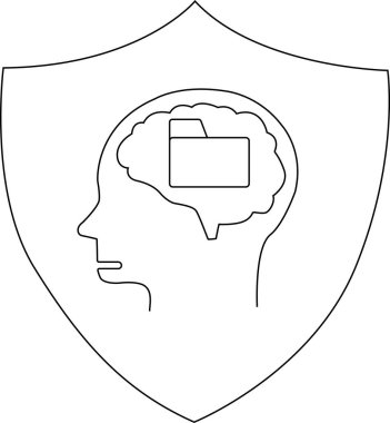 Bir dosya dizini simgesi içeren bir beynin profil anahatlarını içeren bir kalkan