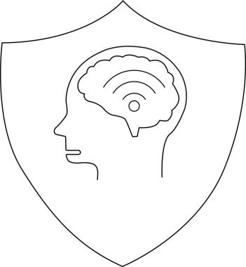 İçinde kablosuz internet sembolü olan insan kafasının profilini içeren bir kalkan.