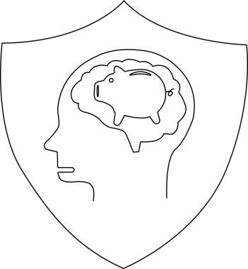 Domuz kumbarası şeklinde beyni olan bir kafa profili içeren bir kalkan.