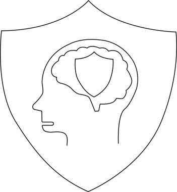 Kalkanın içinde bir baş silueti ve kafanın içindeki beyni koruyan daha küçük bir kalkan.