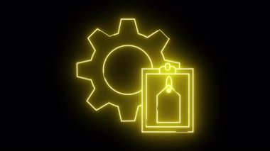 Siyah üzerine pano etiket sembolü konulmuş sarı neon dişli ana hat